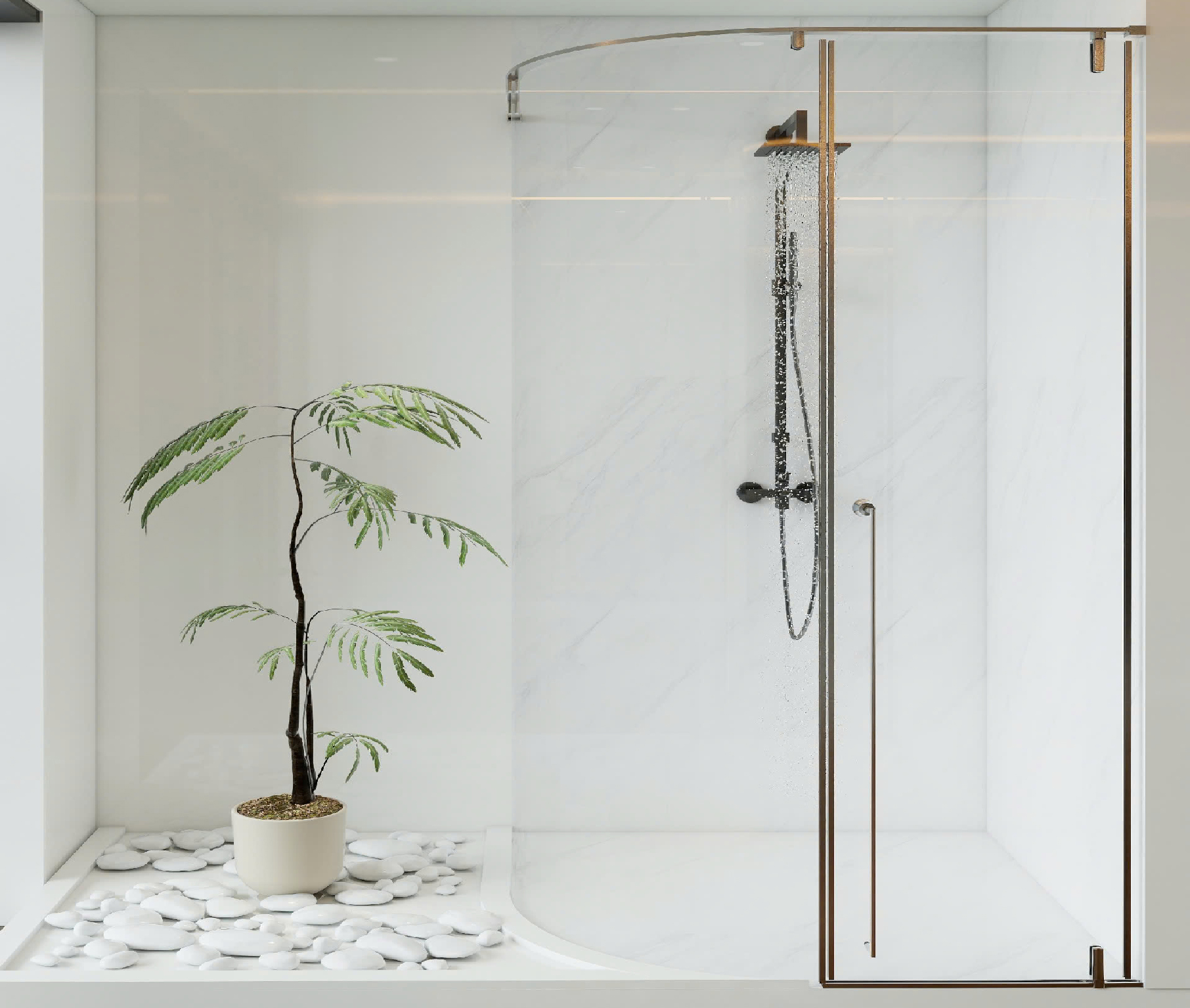 Phòng tắm kính vách cong